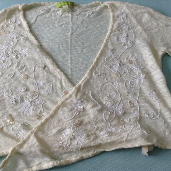 Sigrid Olsen cream embroidered crop top - Picture 3 of 11